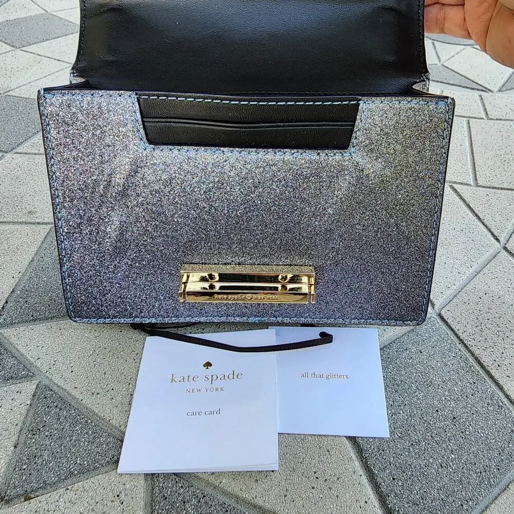 Kate Spade New York Burgess Court Grey Sparkle Chain Shoulder Crossbody Bag